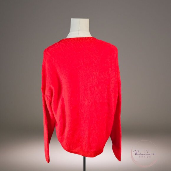 Red Fuzzy Knit Sweater – Time and Tru – Cozy Crew Neck – Size L (12–14) - Picture 2 of 8
